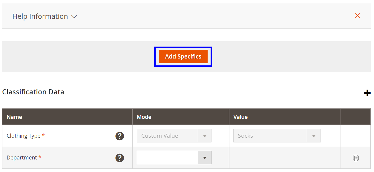 Add Specifics button