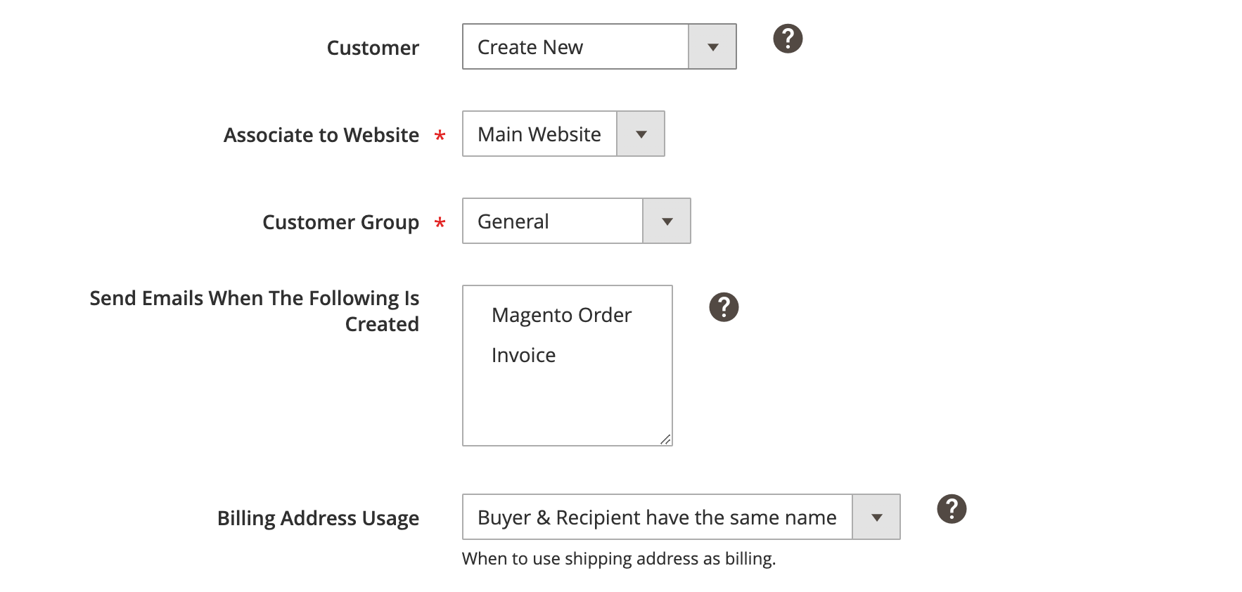 Customer Settings Order Settings