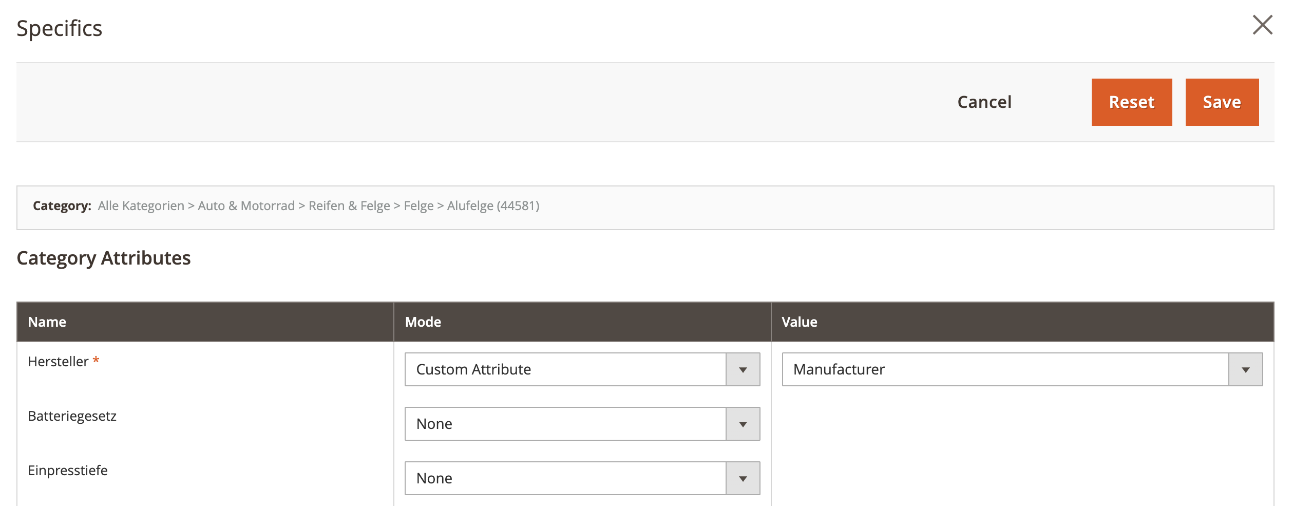 M2E Kaufland Change category attributes