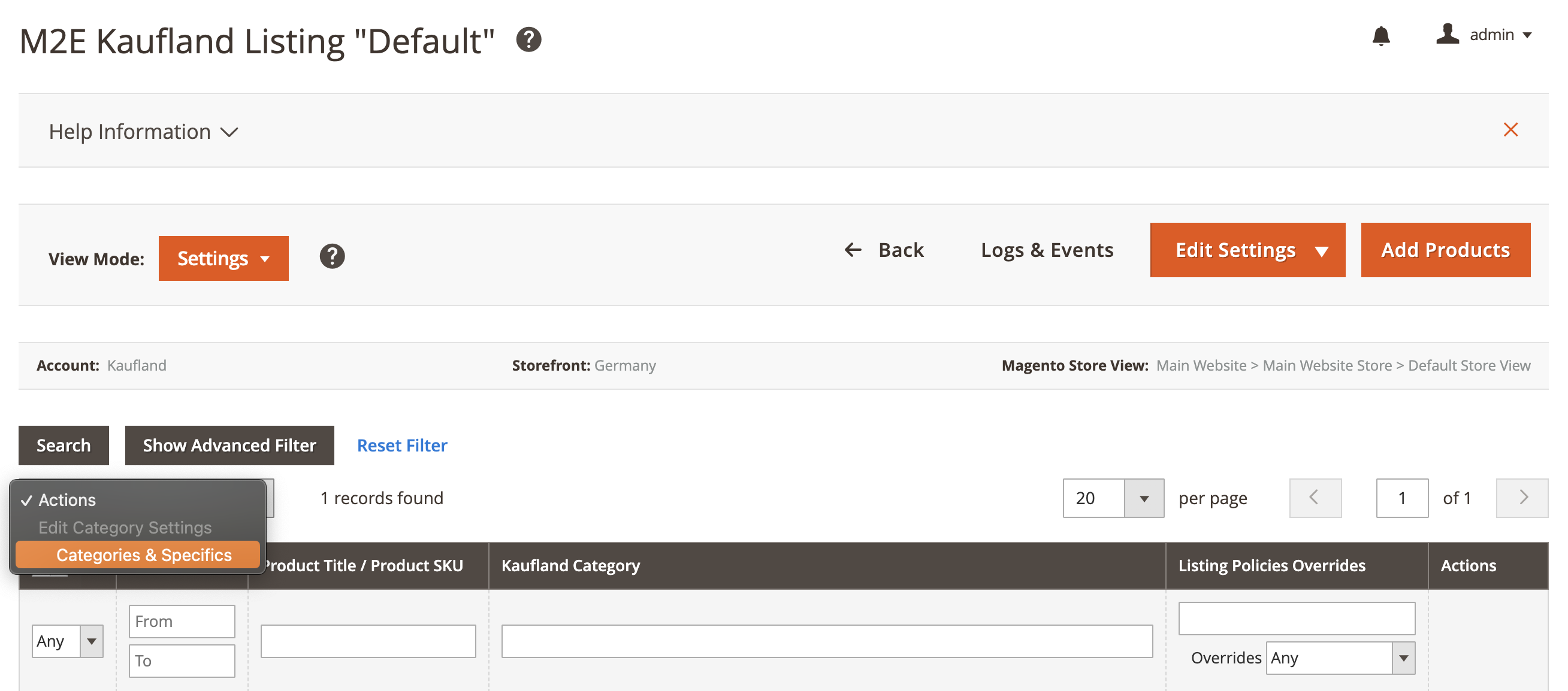 M2E Kaufland Edit Categories Specifics