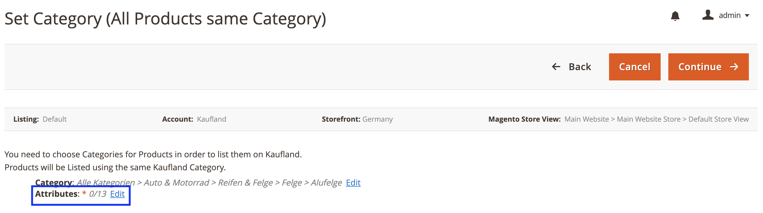 M2E Kaufland Set category attributes