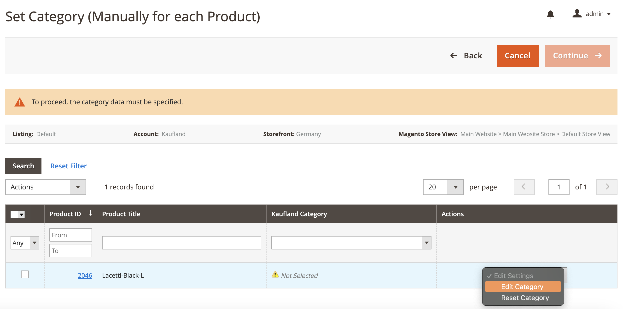 M2E Kaufland Set manually for each product