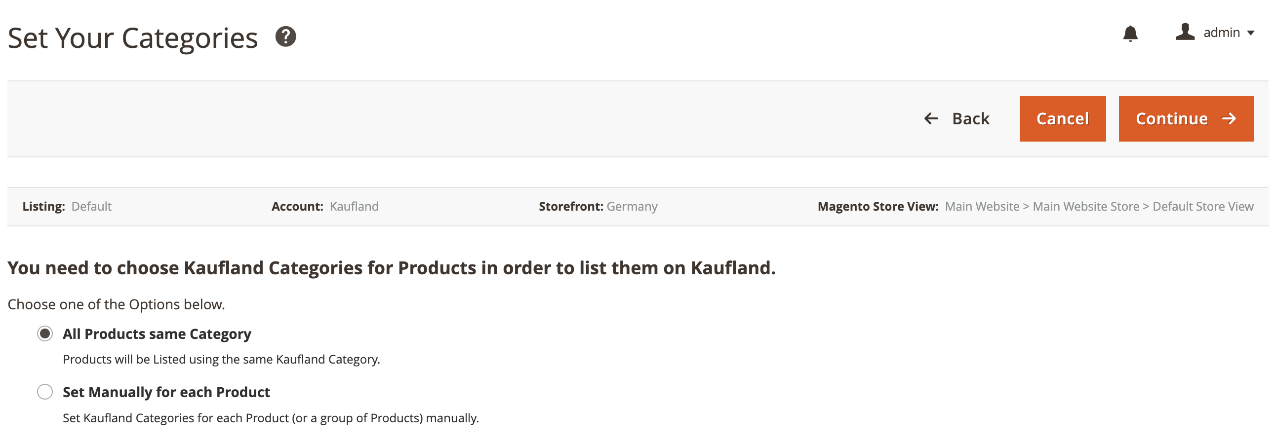 M2E Kaufland Set your categories