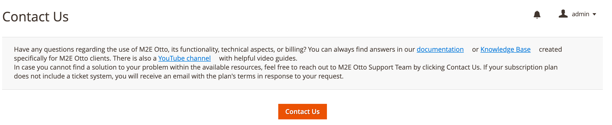 M2E OTTO Contact Us page