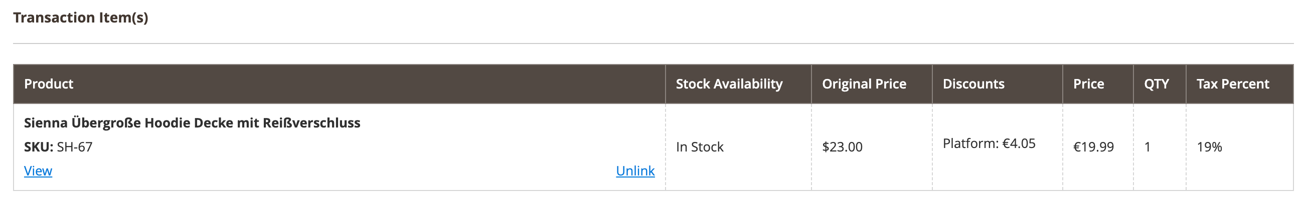 M2E OTTO Artikel mit Transaktionsnummer