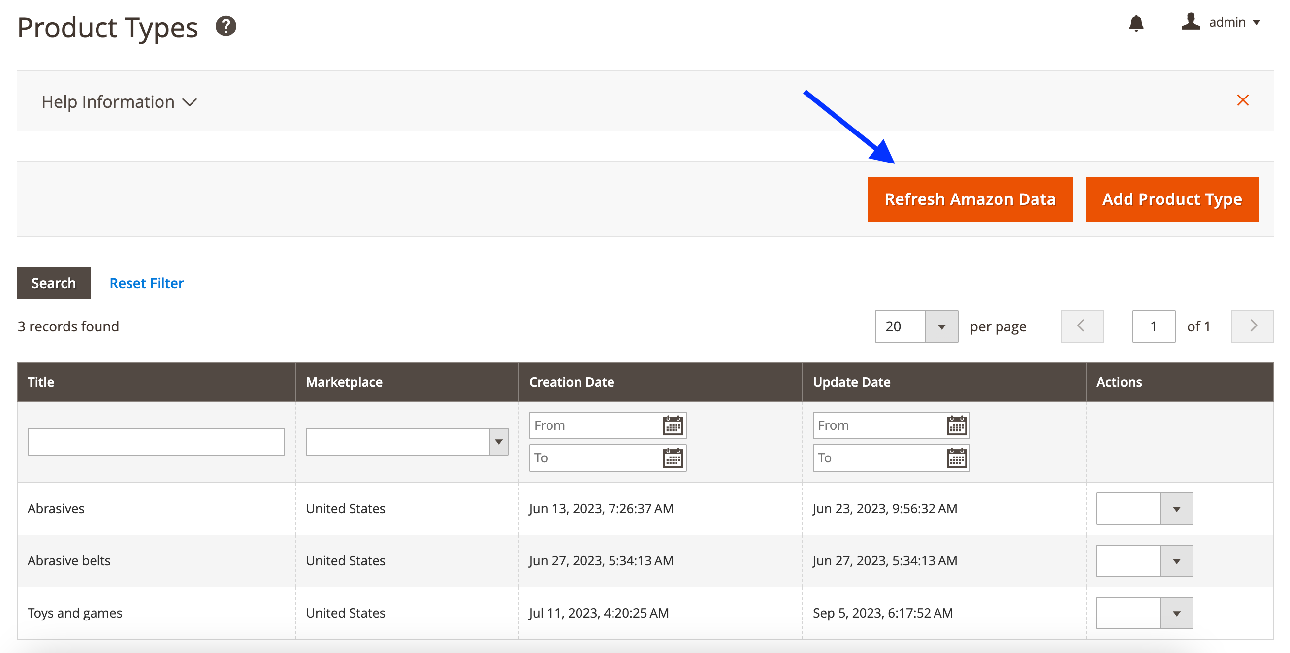 M2E Pro Product Types refresh data