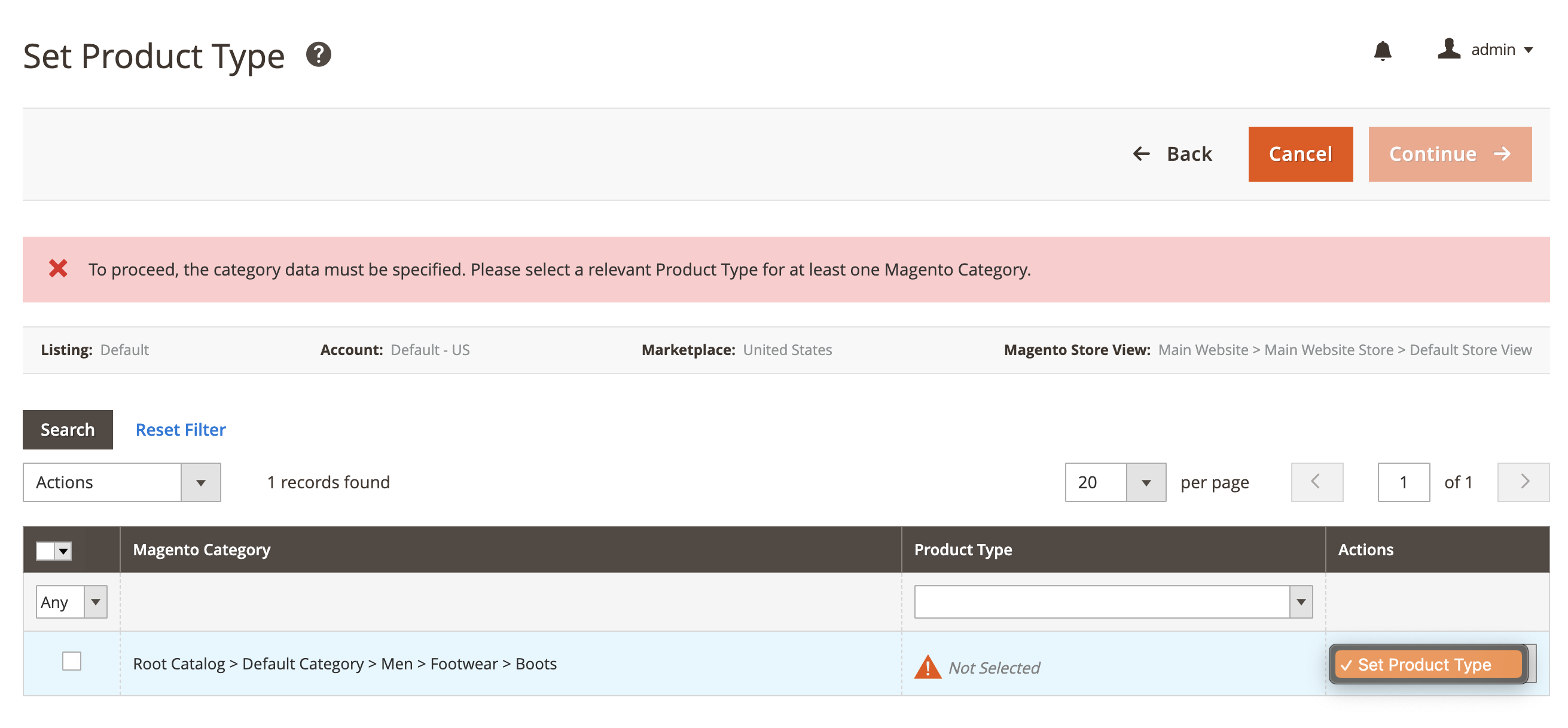 M2E Pro Walmart basé sur les catégories Magento