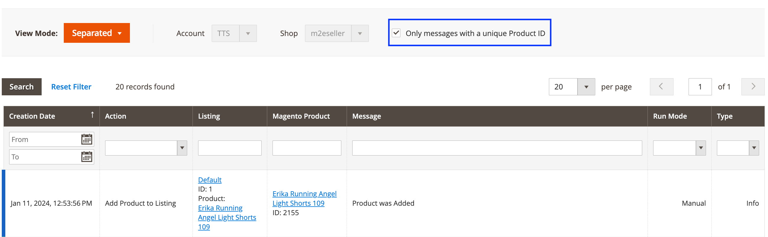 M2E TTS Logi ofert Unikalny identyfikator produktu