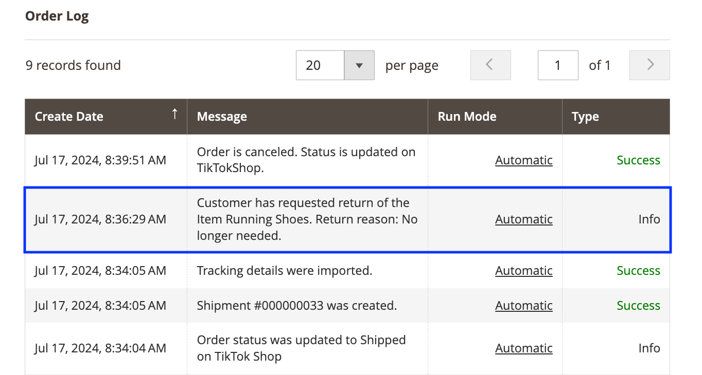 M2E TikTok Shop Order Return Log