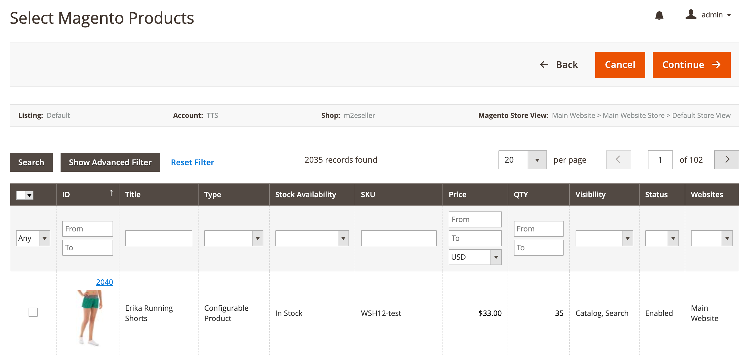 M2E TTS Select Magento Products from List