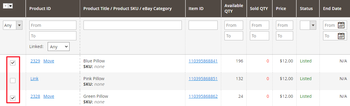 Wybierz filtrowane pozycje eBay