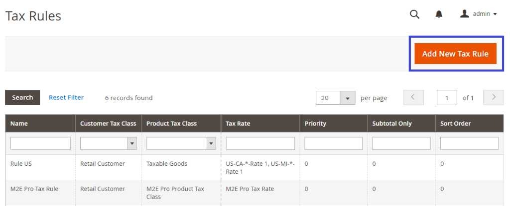 Magento utilisera automatiquement les classes de taxe par défaut pour les produits et les clients.