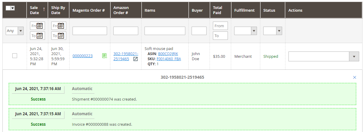 M2E Pro M2 order logs grid