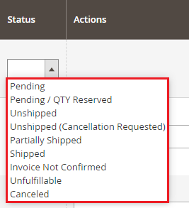 M2E Pro Amazon order statuses list M2