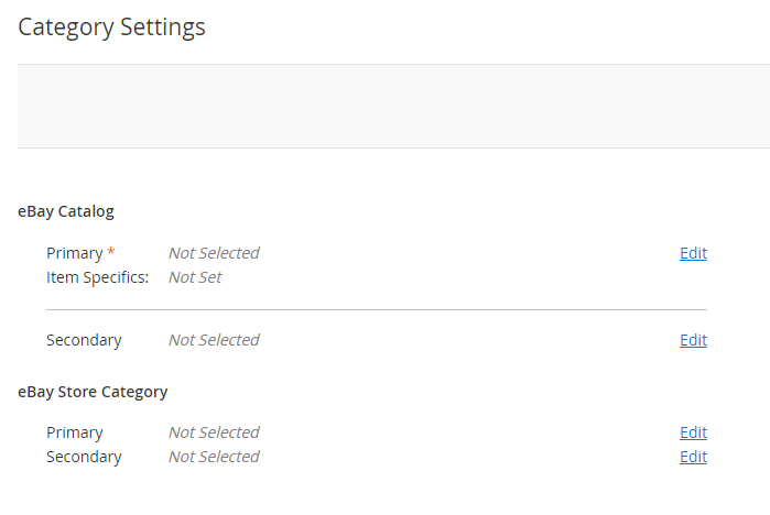 eBay category settings