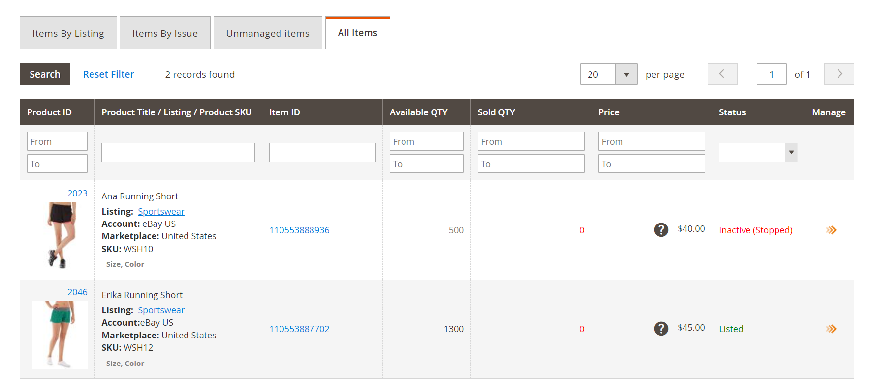 eBay M2 Rejilla de todos los artículos Artículos filtrados por Número