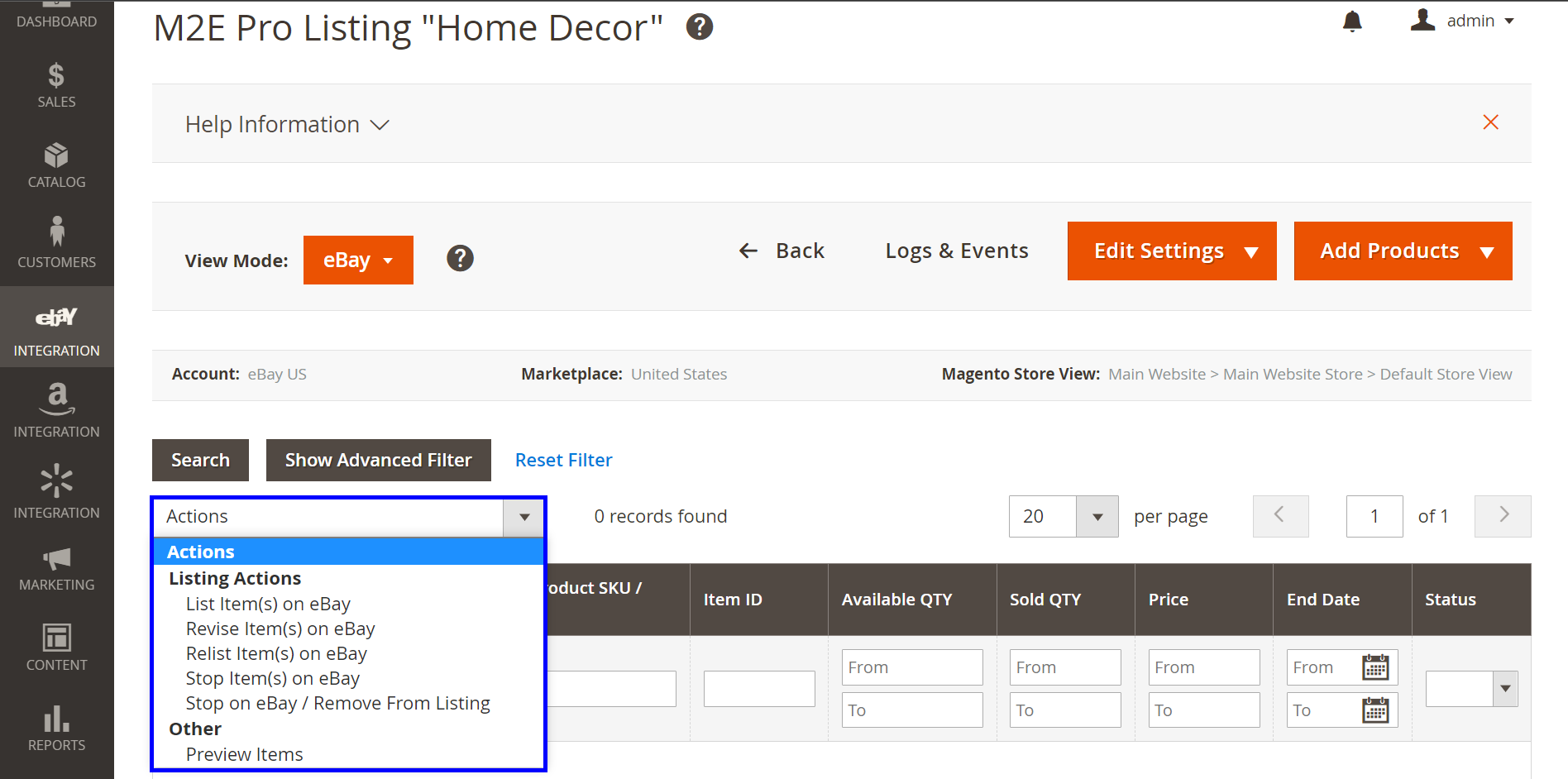 eBay Settings View Mode M2