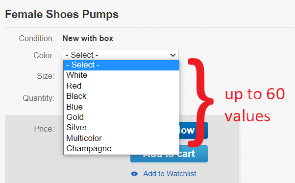 eBay number of variations