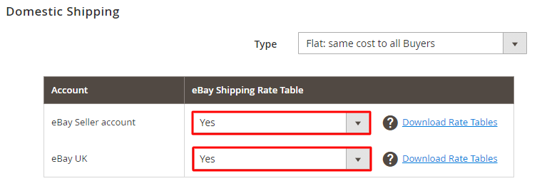 eBay Shipping Rate Table option