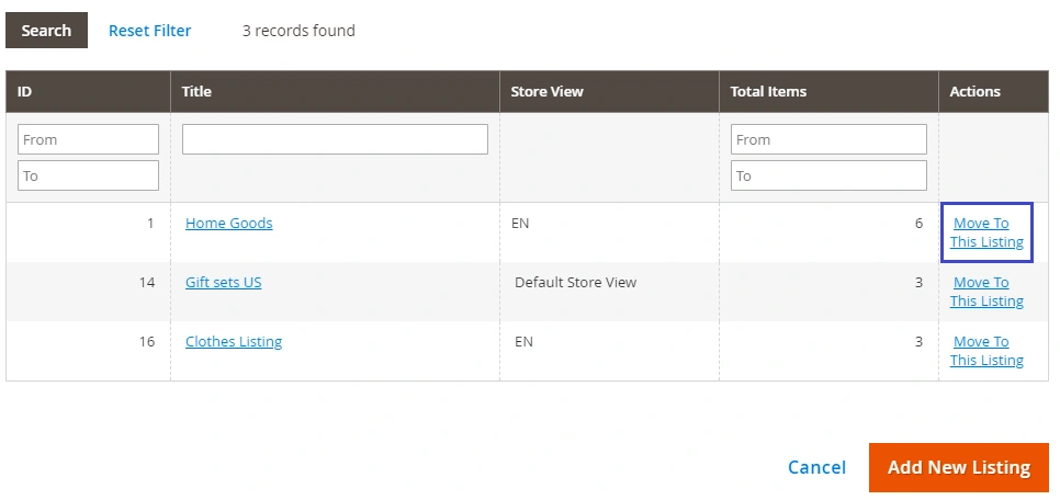 Mover Artículo(s) a Otro Anuncio M2E Pro Paso 2