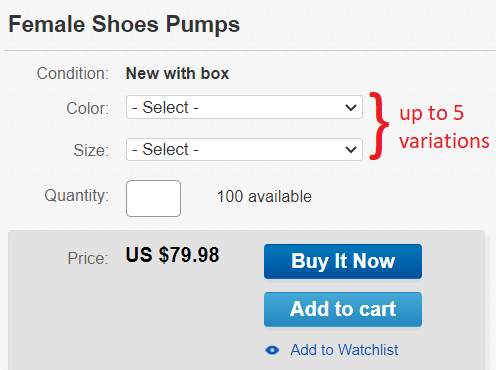 eBay multi-variation listing