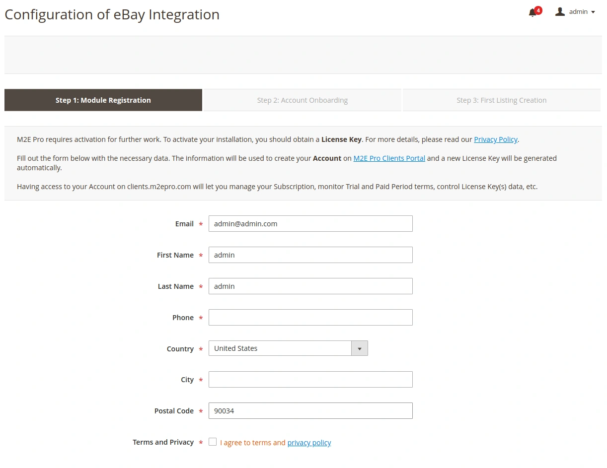 Rejestracja modułu M2E Pro eBay