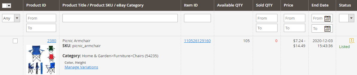 Produit simple avec options personnalisées dans l'annonce M2E Pro