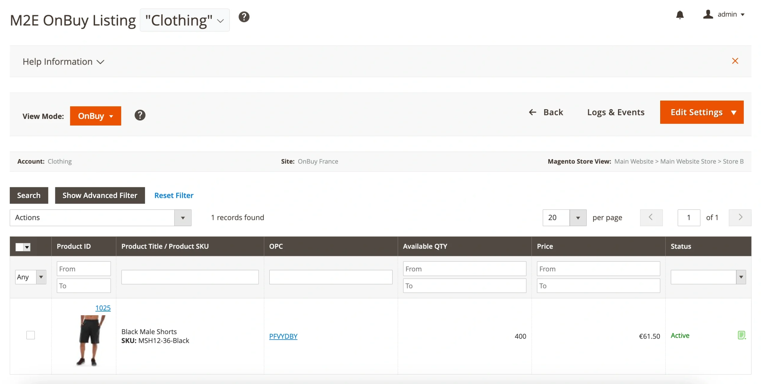 M2E OnBuy Connect Auflistung anzeigen