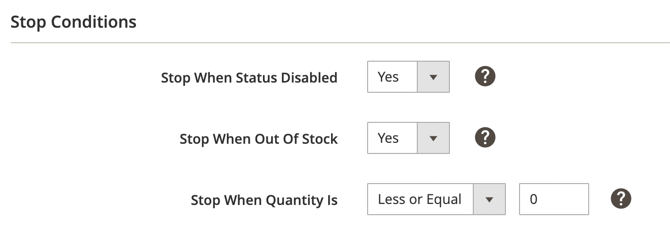 M2E OnBuy Synch Policy Stop Conditions
