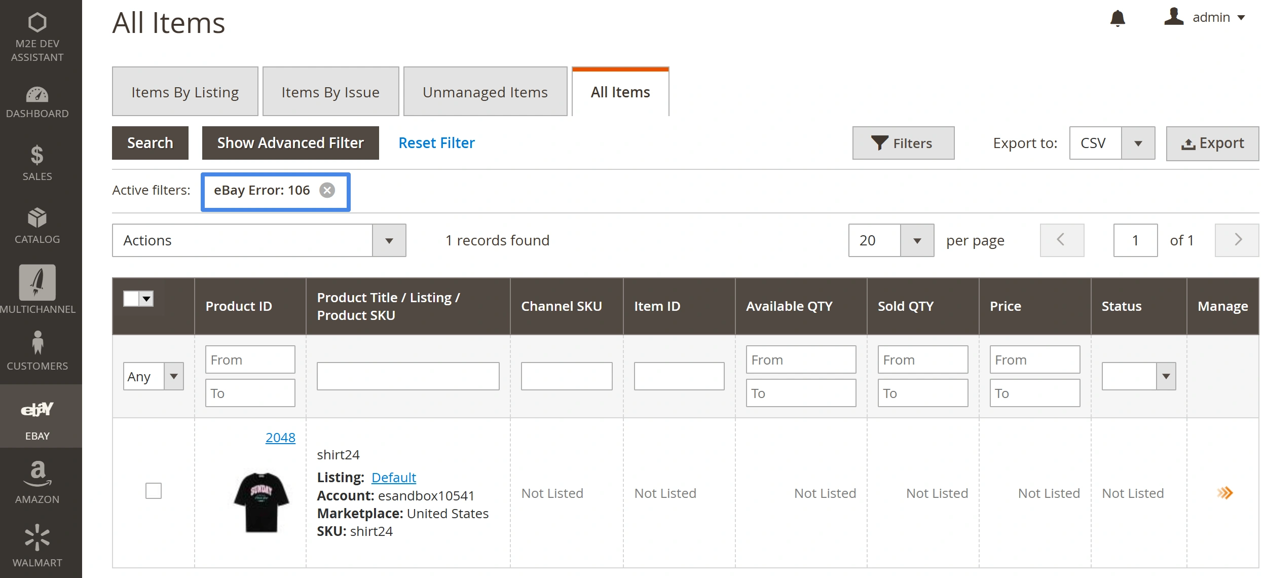 Filtered items by issue