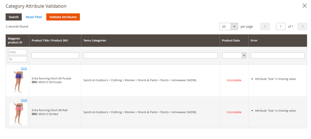 Product data validation