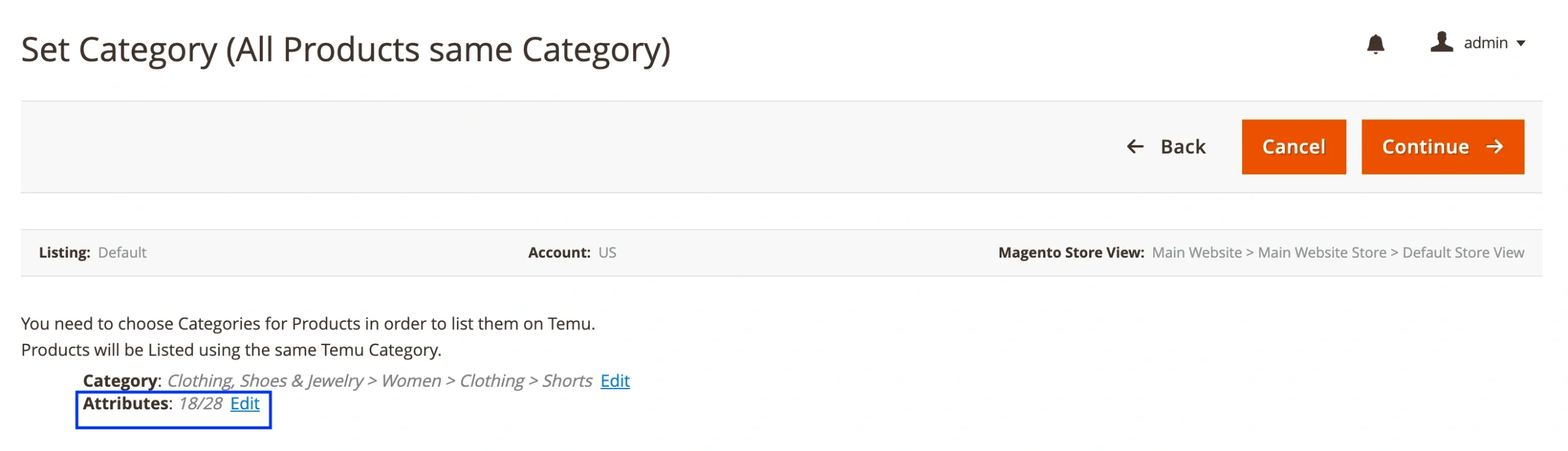 M2E Temu Set Category Attributes