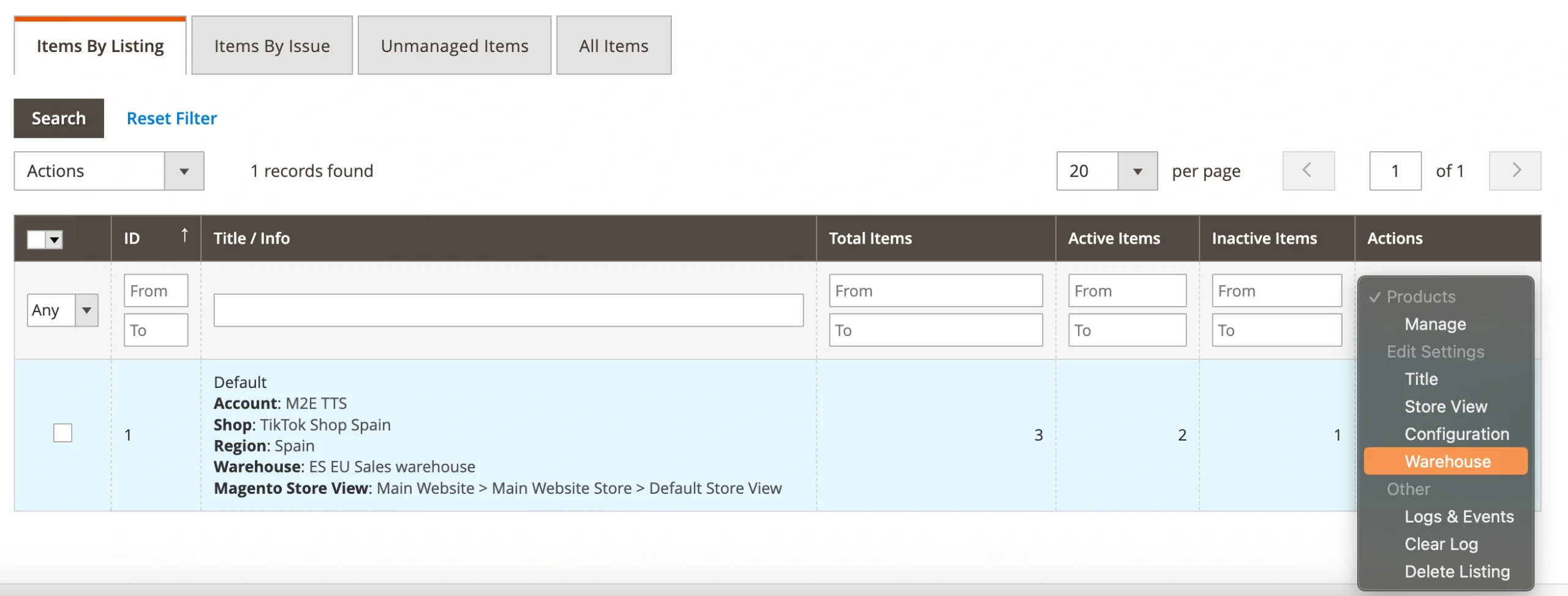 M2E TikTok Shop Connect Edit Warehouse