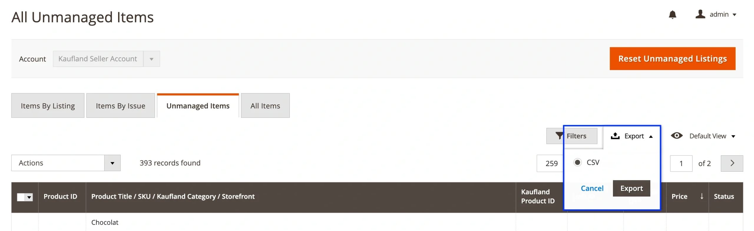 M2E Kaufland Product Export Magento from Unmanaged Items