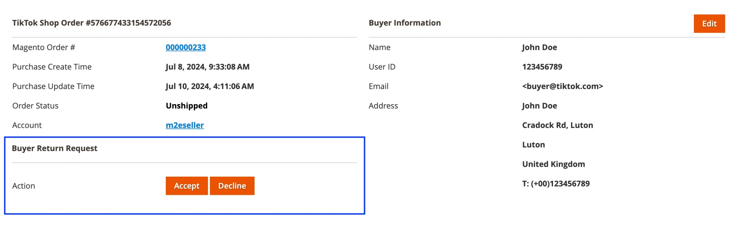 M2E TikTok Shop Akceptacja lub odrzucenie żądania zwrotu zamówienia