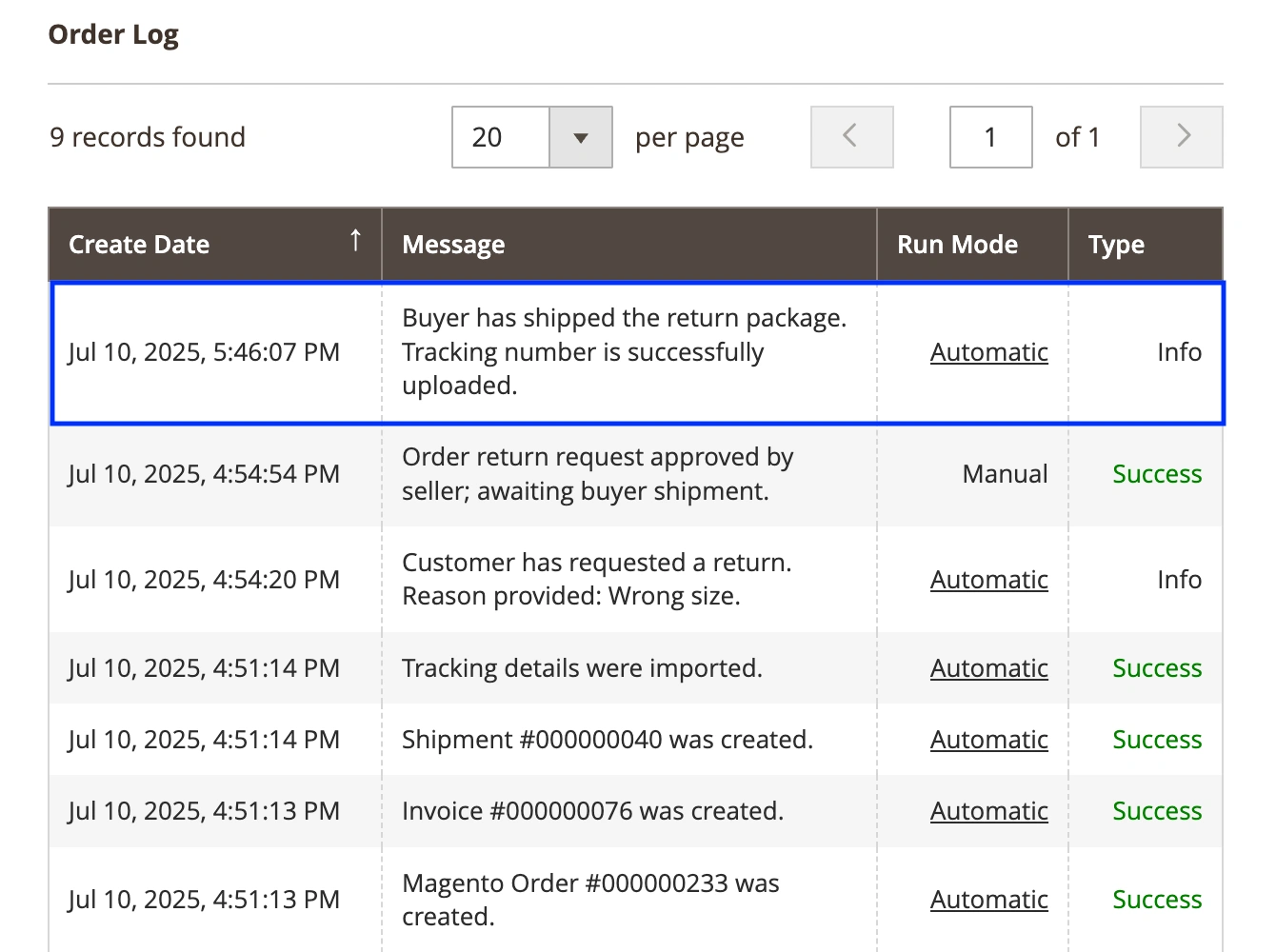 Dzienniki zwrotów zamówień M2E TikTok Shop