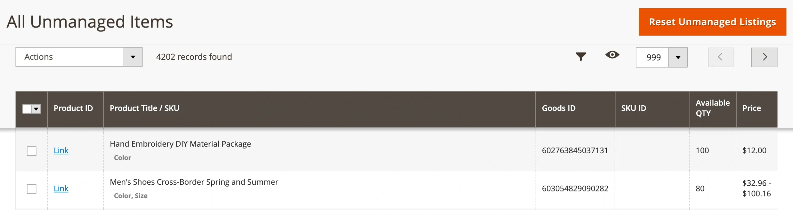 M2E Temu Connect Unmanaged Items