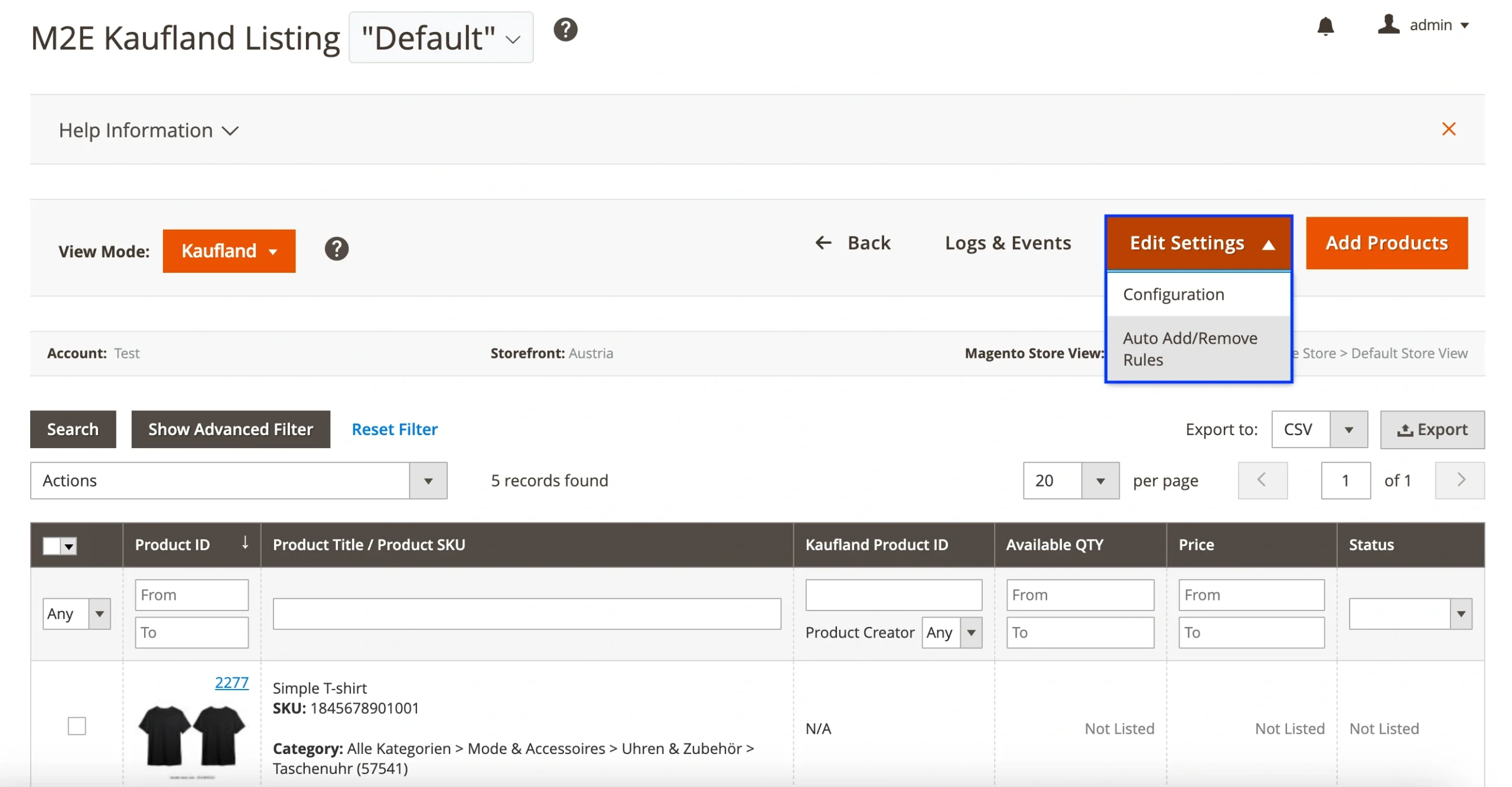 M2E Connect Kaufland Aggiungi automaticamente Rimuovi regole Impostazioni inserzioni