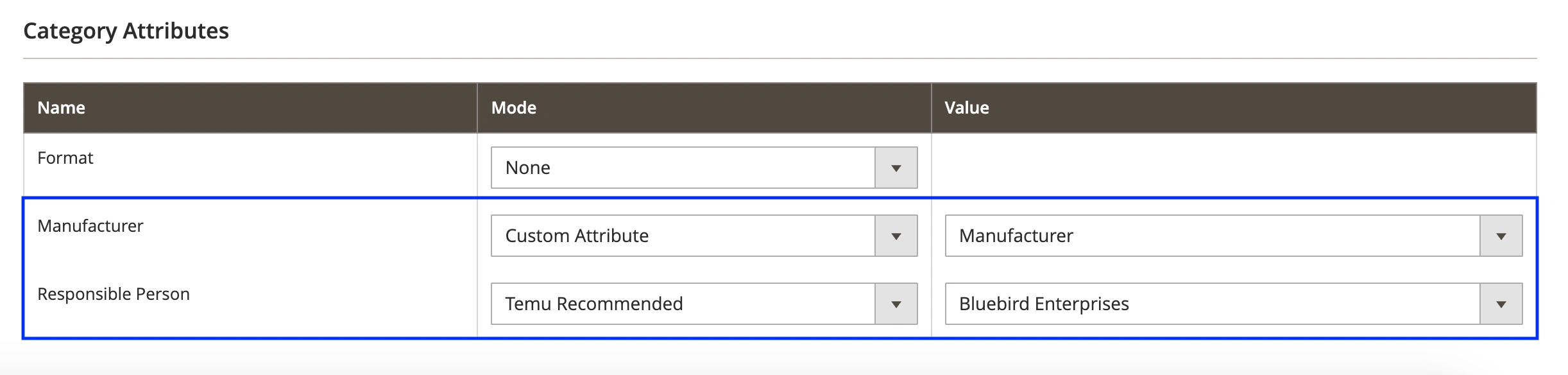 M2E Connect Temu Manufacturer & RP
