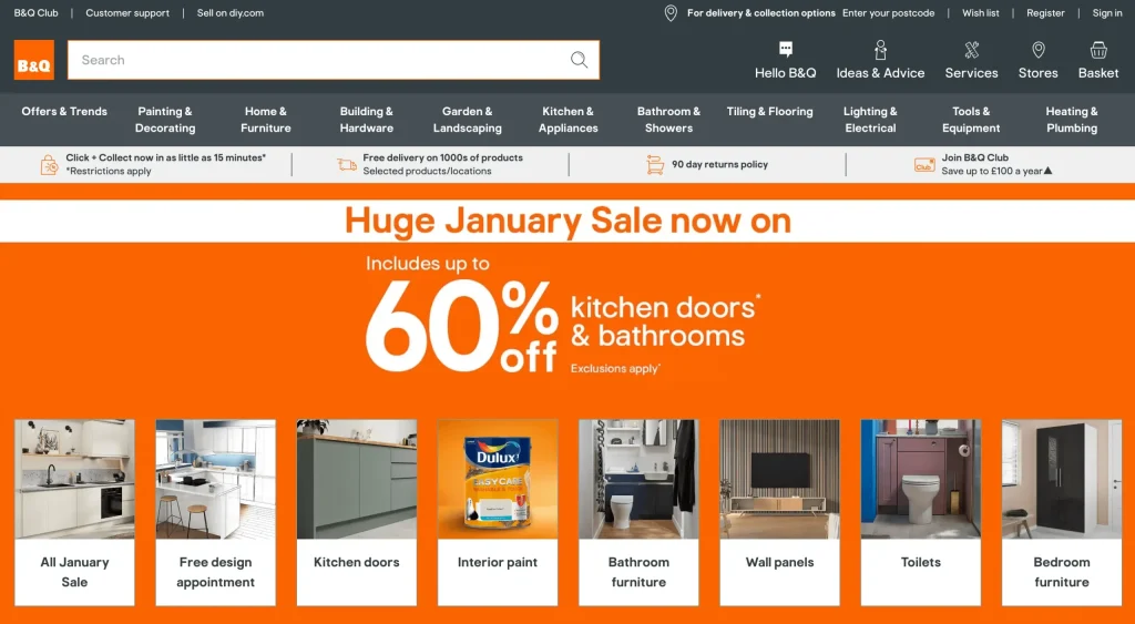 Página inicial do B&Q Mirakl Marketplace