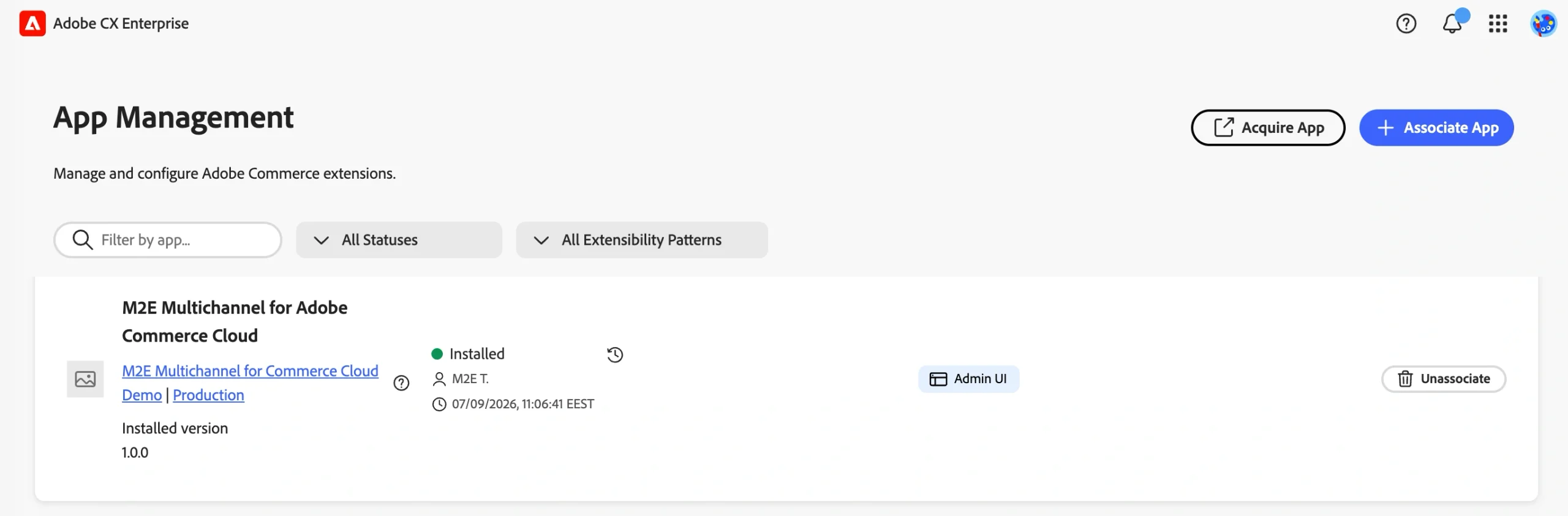Installed M2E Multichannel App