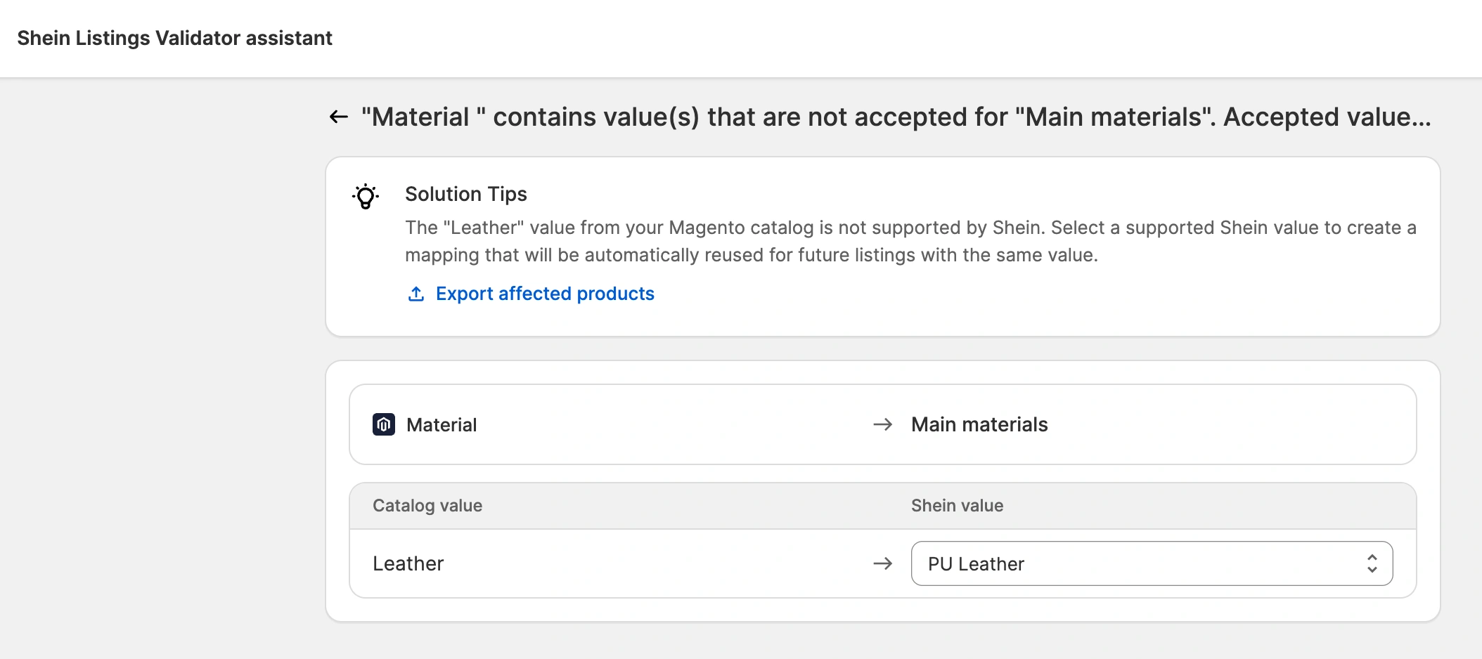 M2E Cloud Shein Attribute Value Mapping