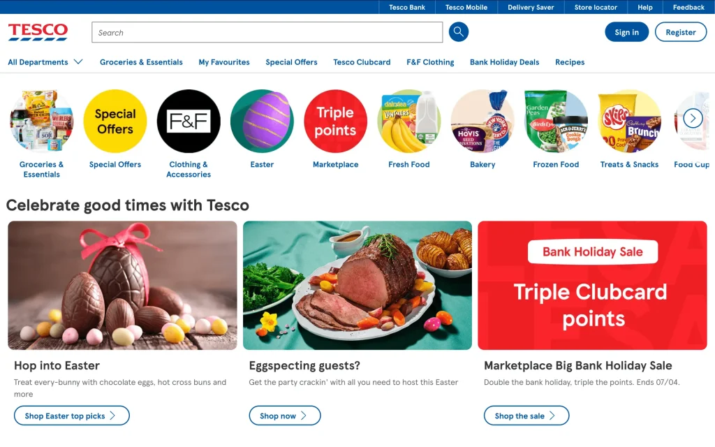 Tesco Marketplace Home Page Screenshot