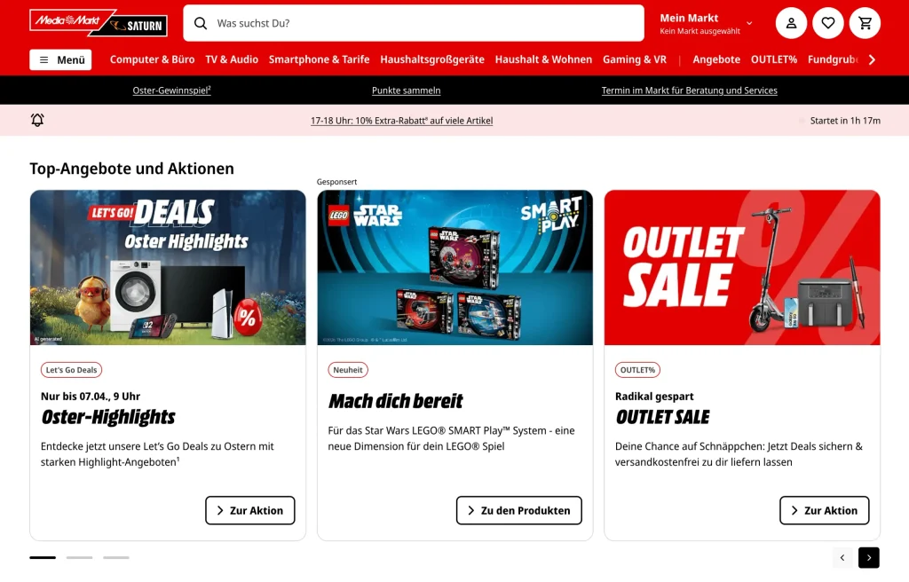 MediaMarkt Mirakl Marketplace - Screenshot of the Home Page